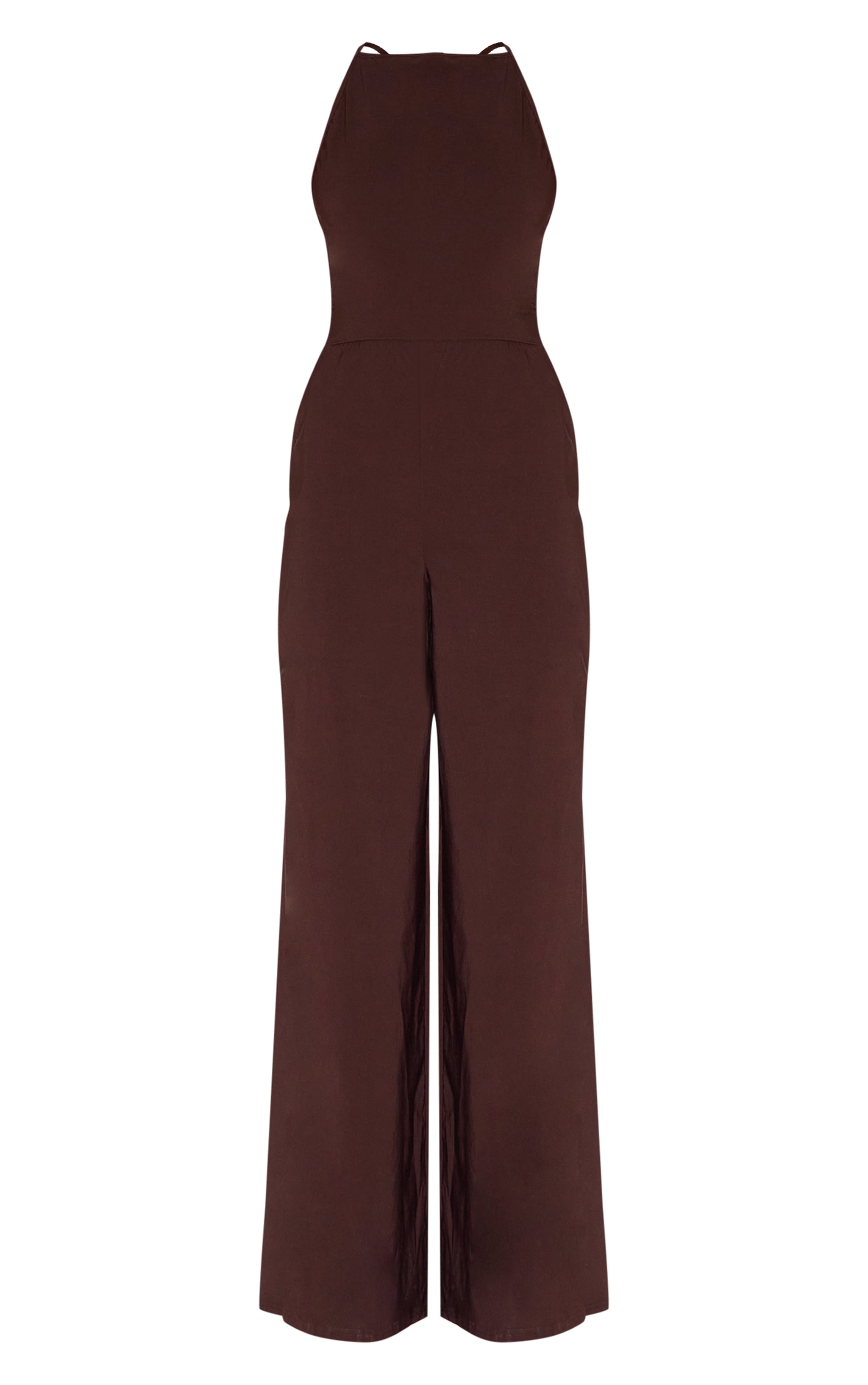 Dark Chocolate Stretch Woven Square Neck Wide Leg Jumpsuit image 5