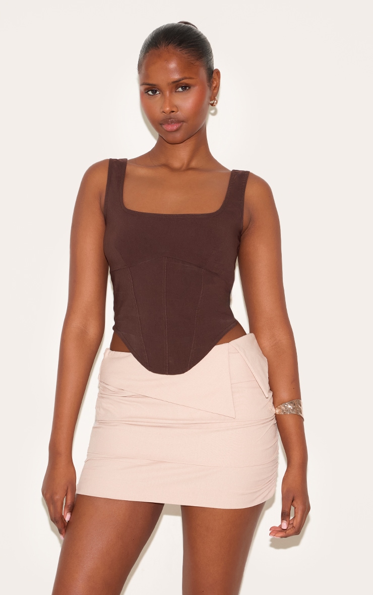 Stone Linen Blend Foldover Ruched Mini Skirt image 4