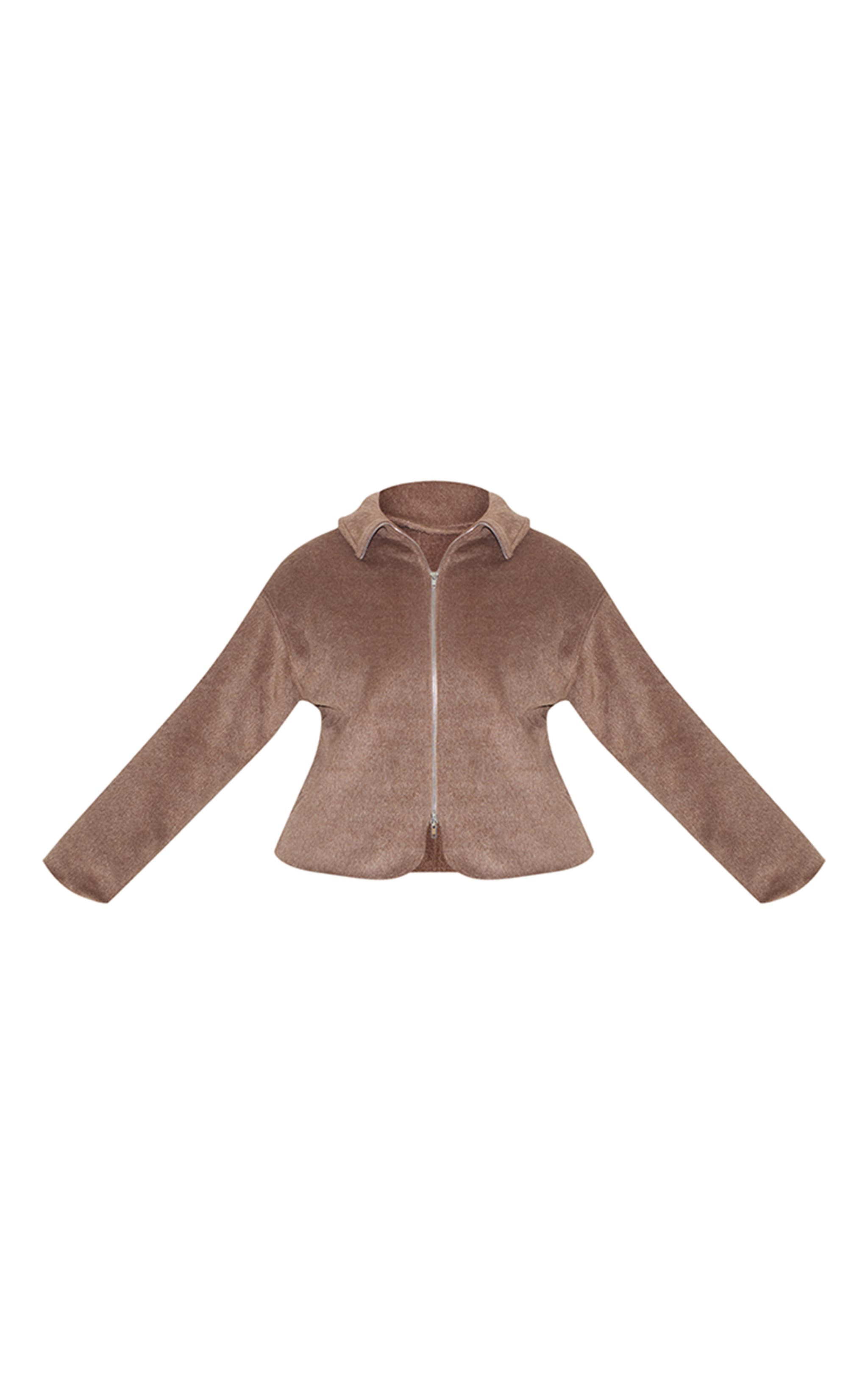 Plus Taupe Wool Look Wide Collar Zip Up Jacket image 5