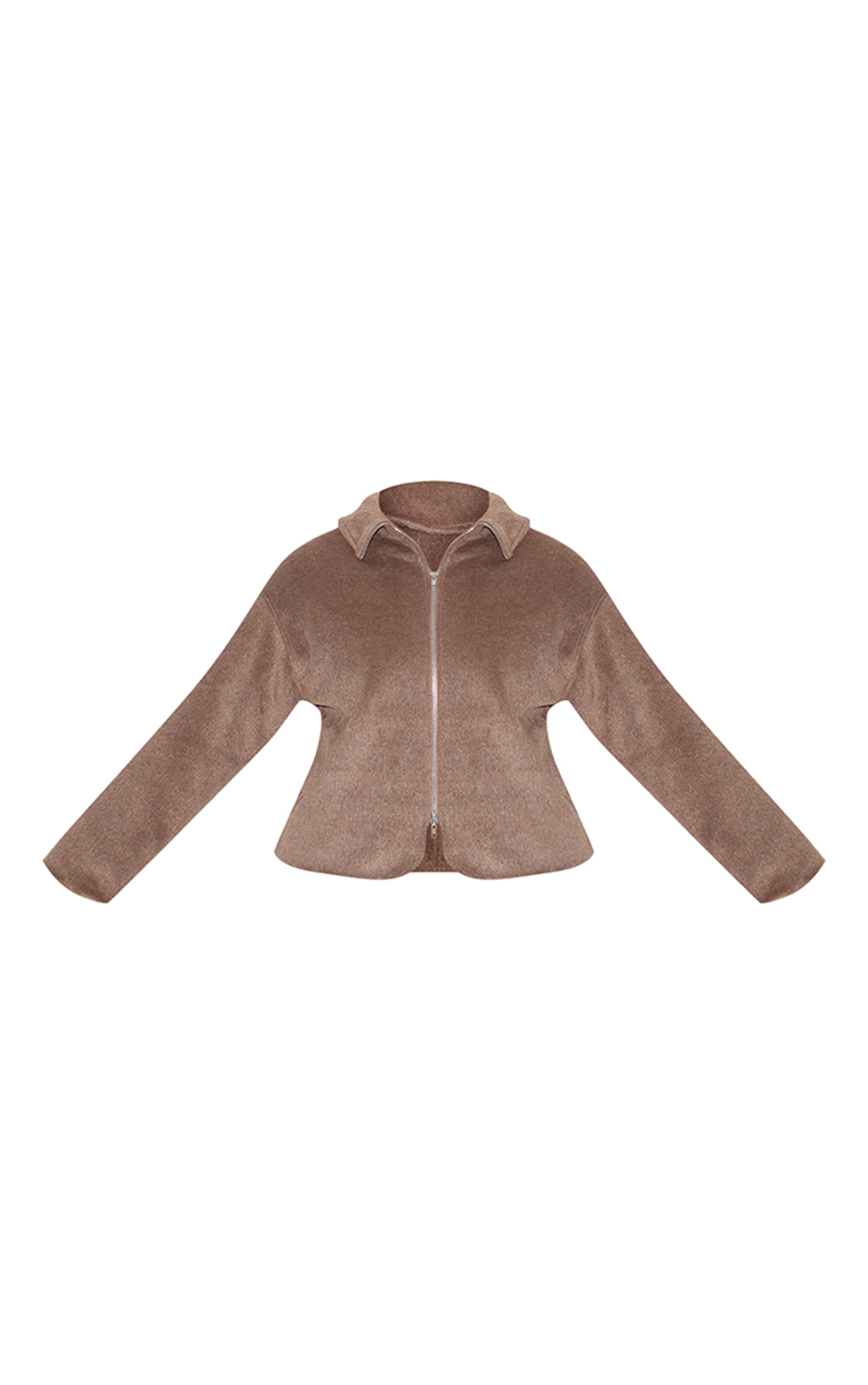 Plus Taupe Wool Look Wide Collar Zip Up Jacket image 5