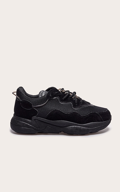 Black Mesh Contrast Lace Up Bubble Sole Sneakers
