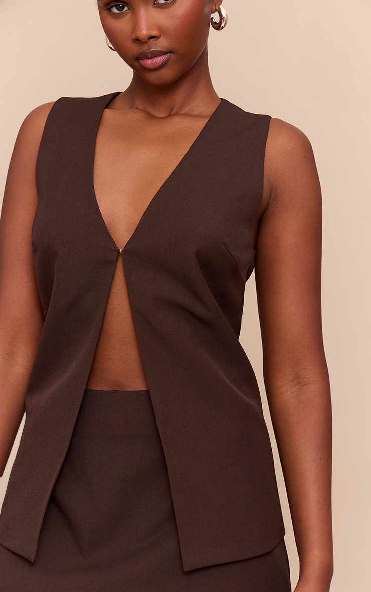 Chocolate Woven Tailored Hook And Eye Vest image 4