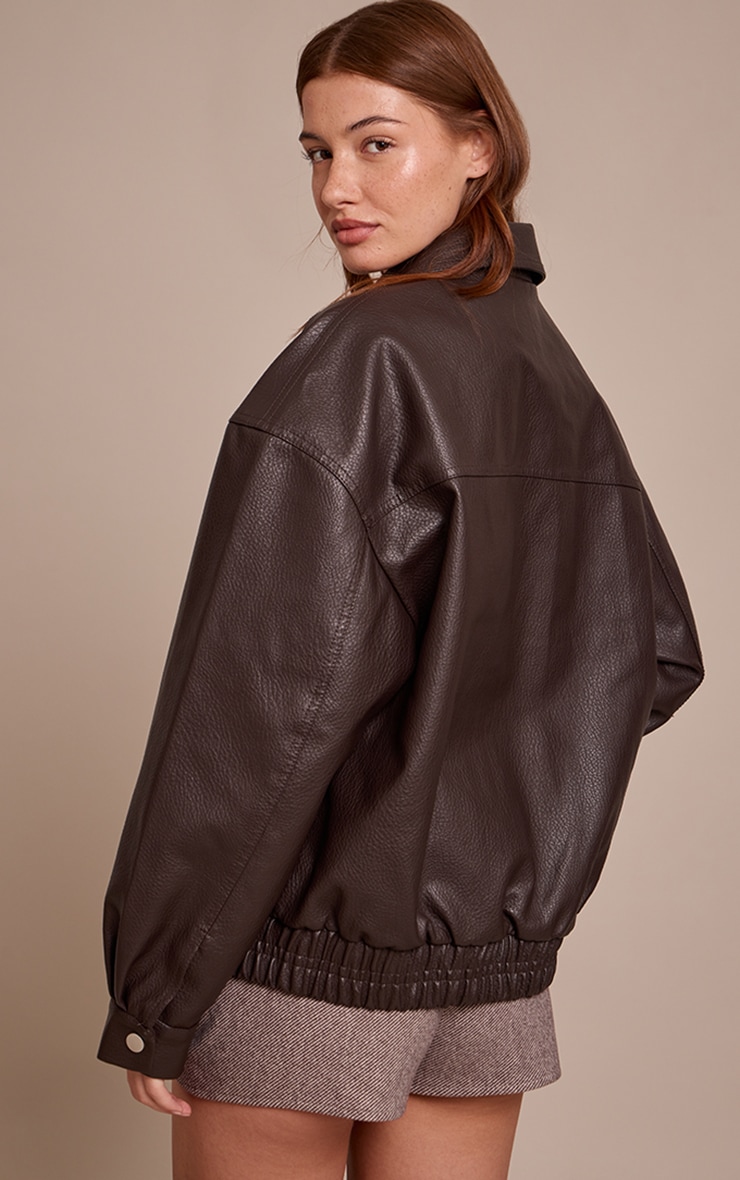 Veste bomber en PU chocolat à boutons cachés image 2