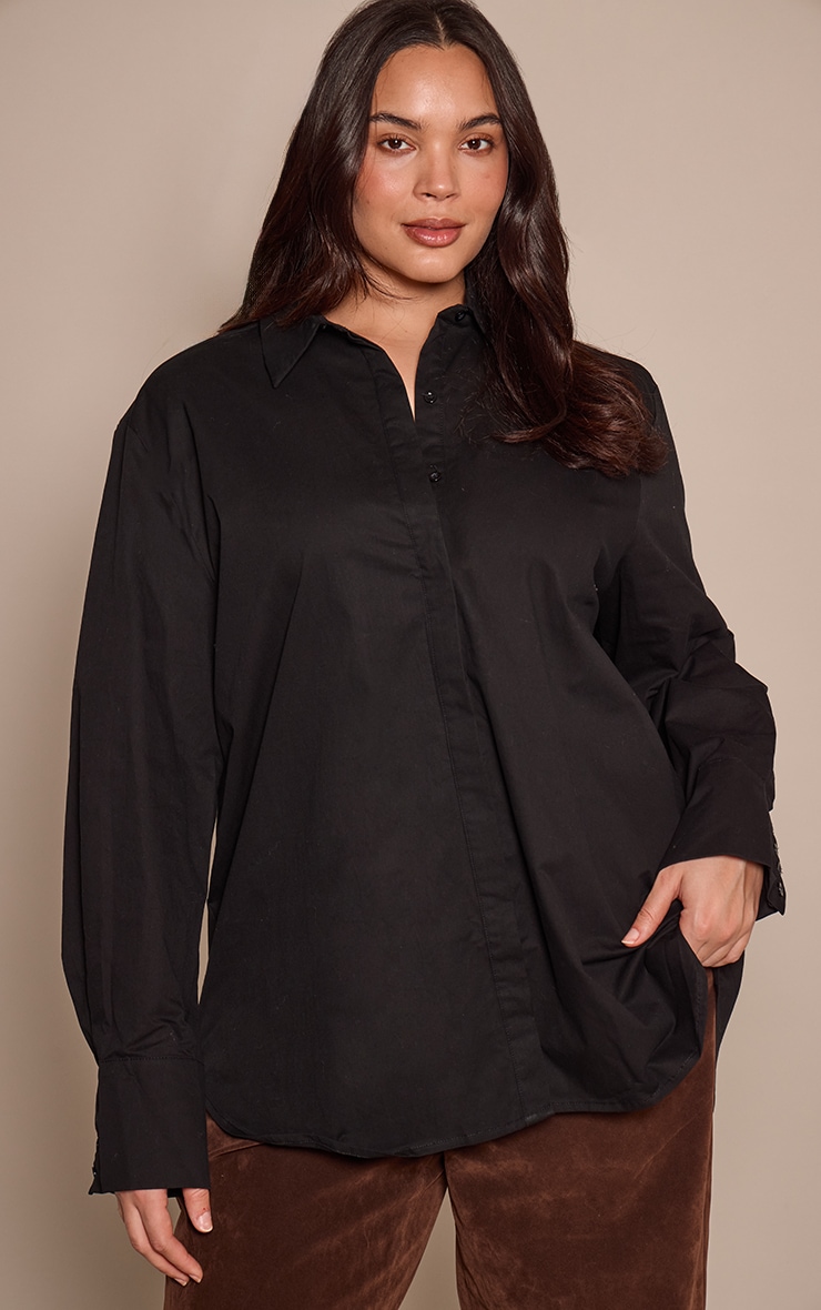 Plus Cotton Black Oversized Cuff Shirt image 1