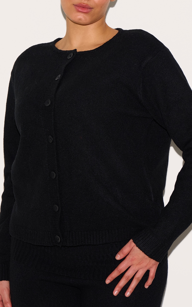 Plus Black Melange Soft Knit Foldover Waist Flared Trousers image 4
