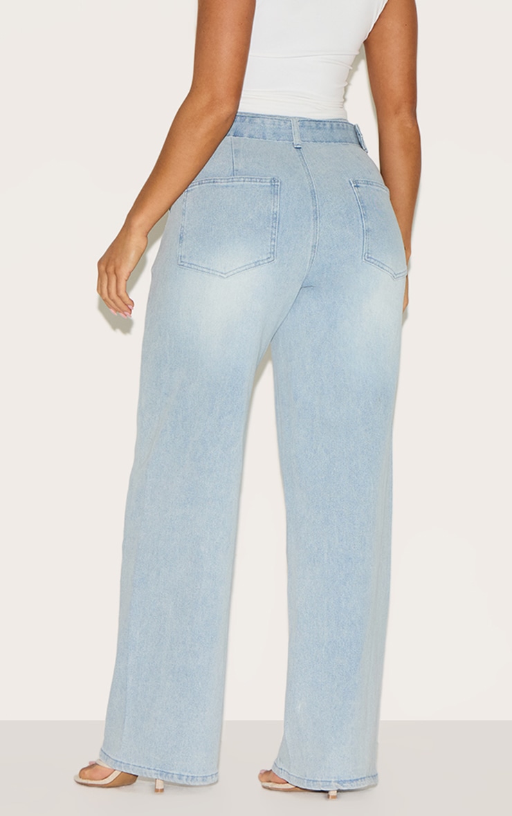 Jean Évasé Ceinturé Taille Haute En Denim Stretch Bleu Clair Forme. image 3