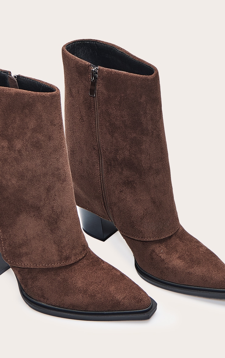  Brown Faux Suede Zip Up Heeled Ankle Cowboy Boot image 5