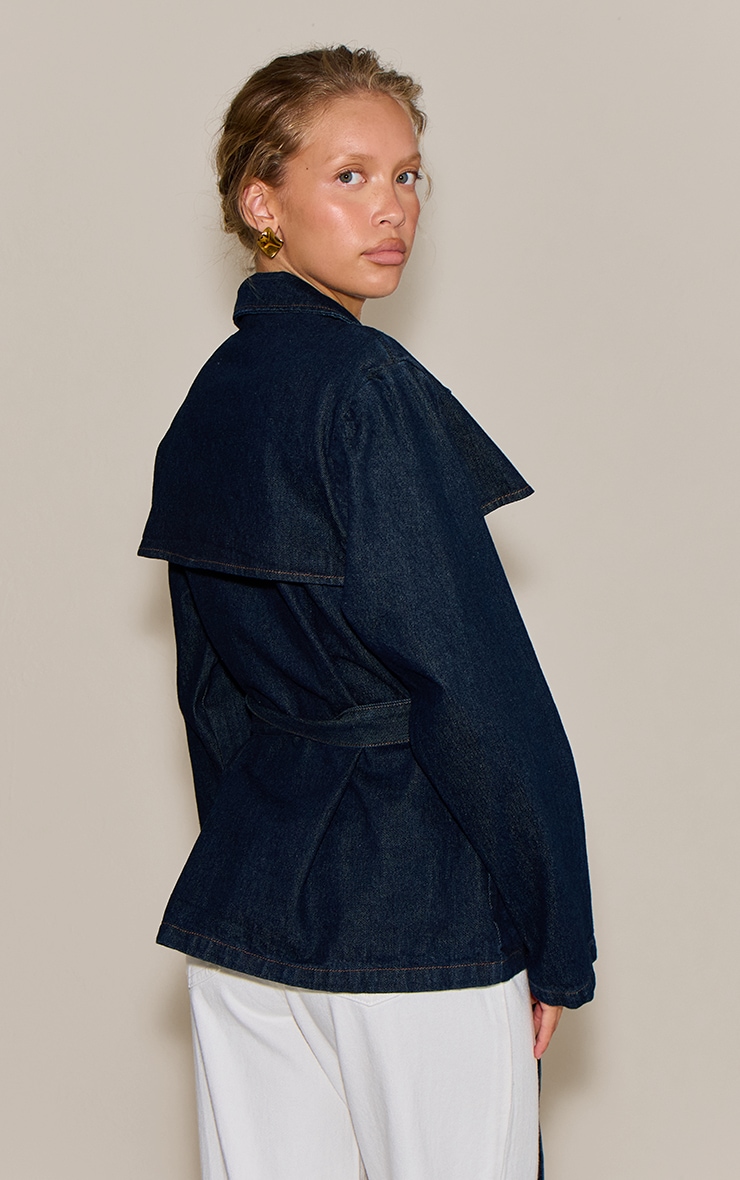Indigo Belted Cropped Denim Trench image 2
