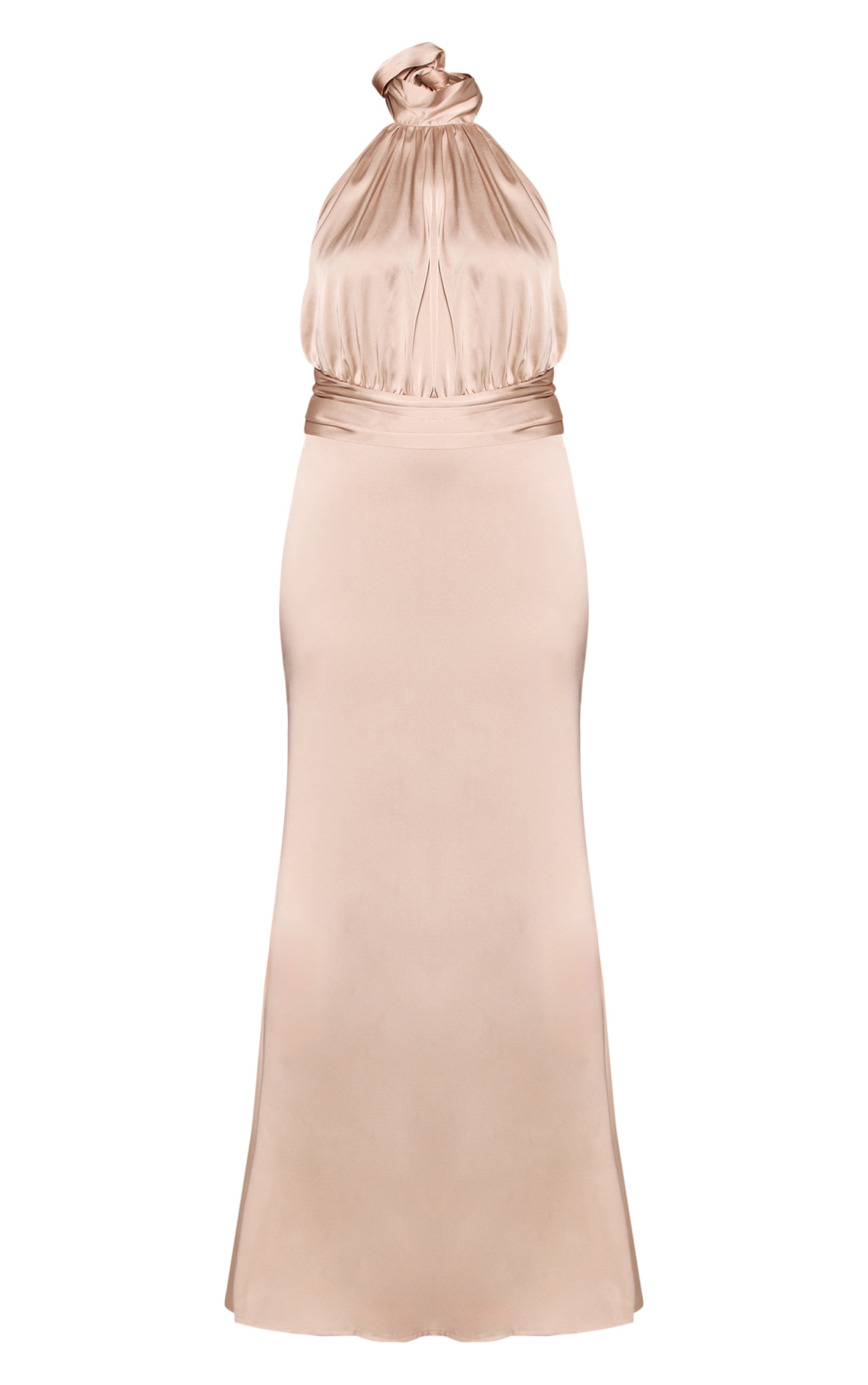 Cream High Neck Tie Detail Satin Maxi Dress image 5