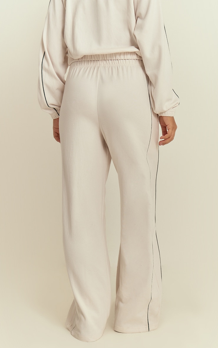 Cream Interlock Contrast Piping Wide Leg Sweatpants image 3