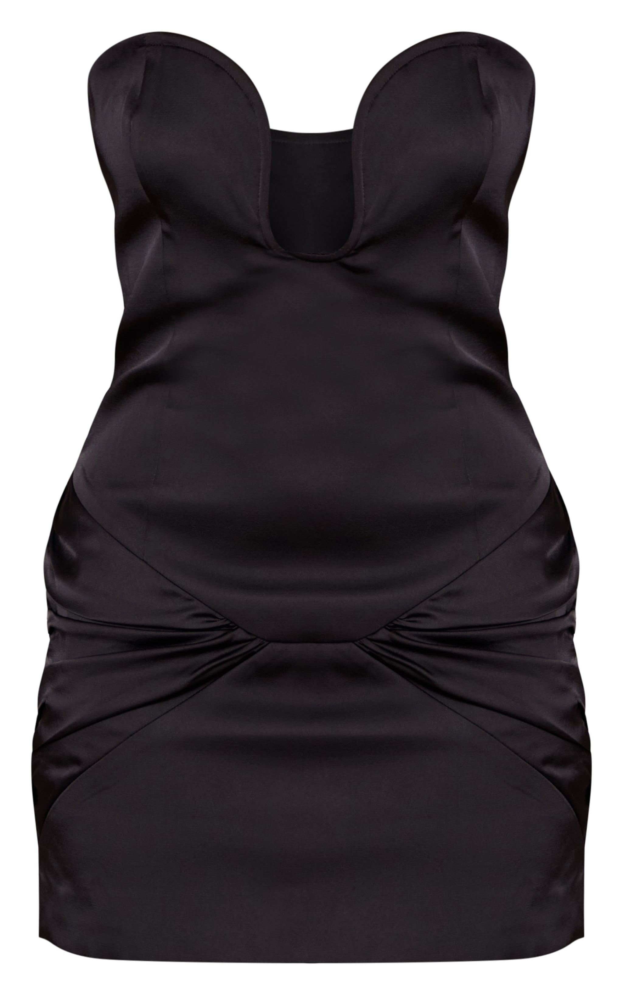 Black Satin Bandeau Ruched Detail Mini Dress image 5