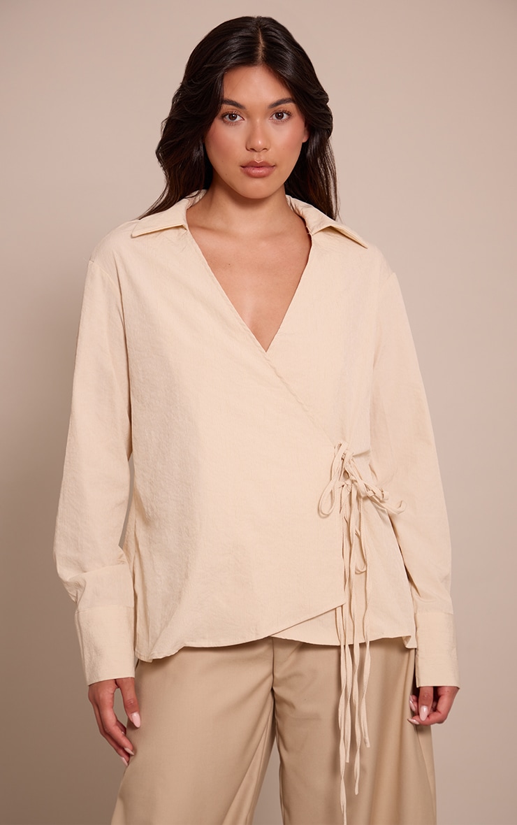 Stone Textured Wrap Tie Shirt