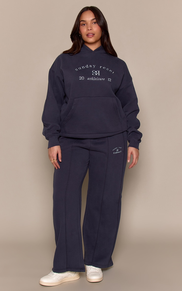 Plus Navy Sunday Reset Embroided Wide Leg Sweatpant
