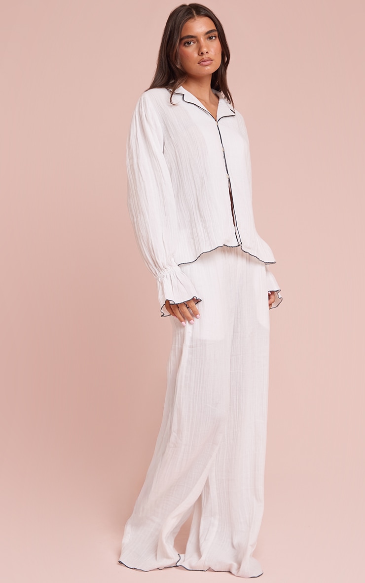 Contrast Piping Frill Sleeve Wide Leg Pyjamas image 3