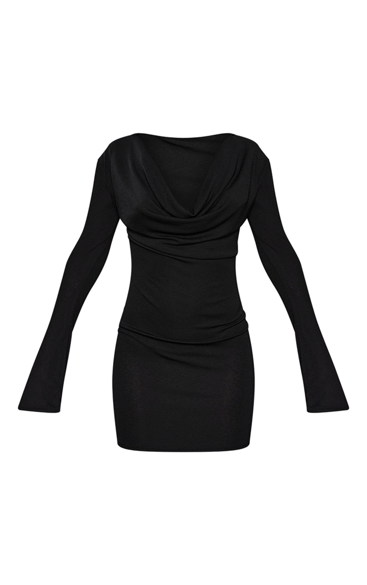 Black Burnout Mesh Cowl Neck Hooded Bodycon Dress image 5