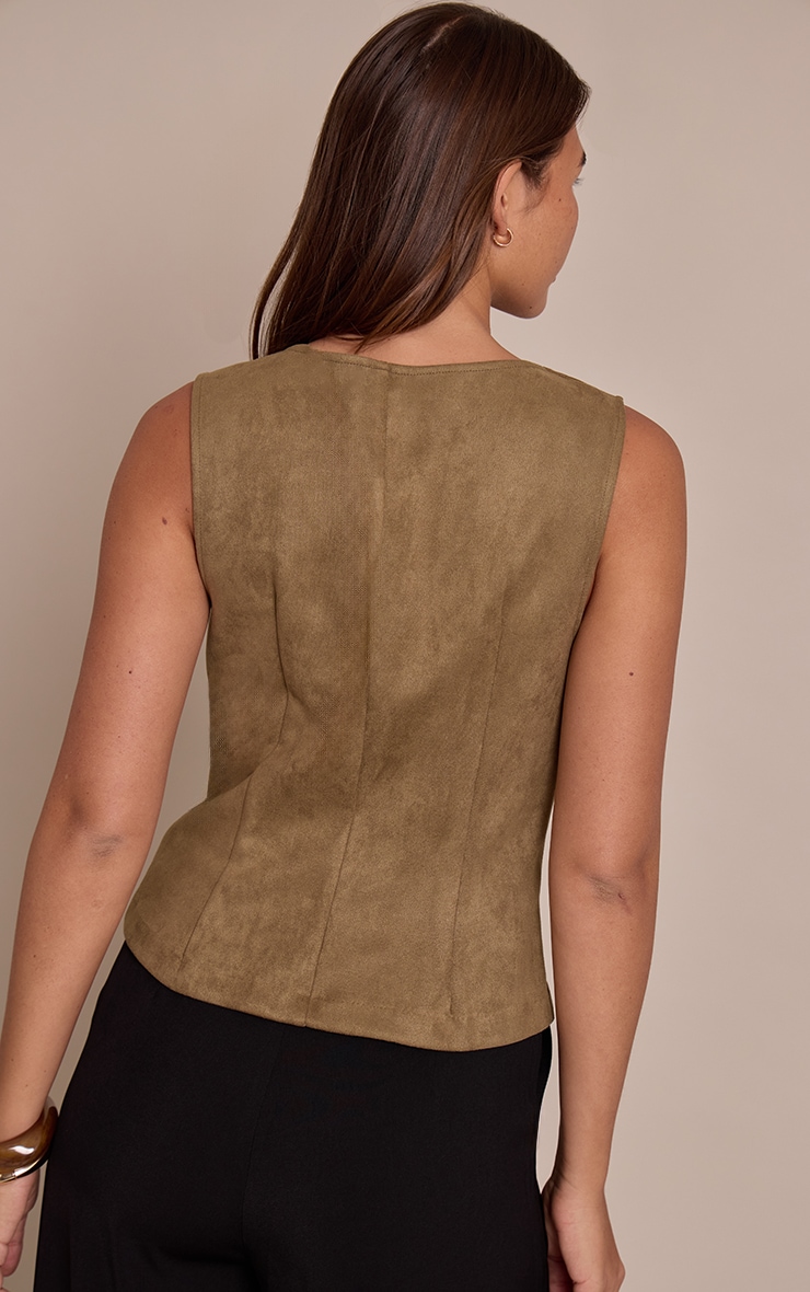 Khaki Faux Suede Popper Detail Waistcoat image 2