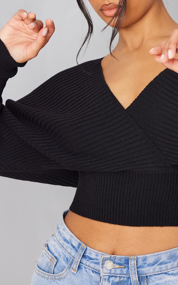 Black Wrap Off The Shoulder Sweater PrettyLittleThing USA