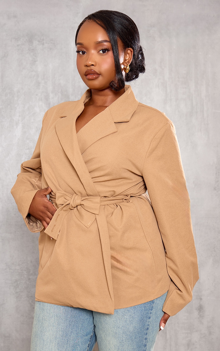 Plus Sand Belted Waist Blazer image 3