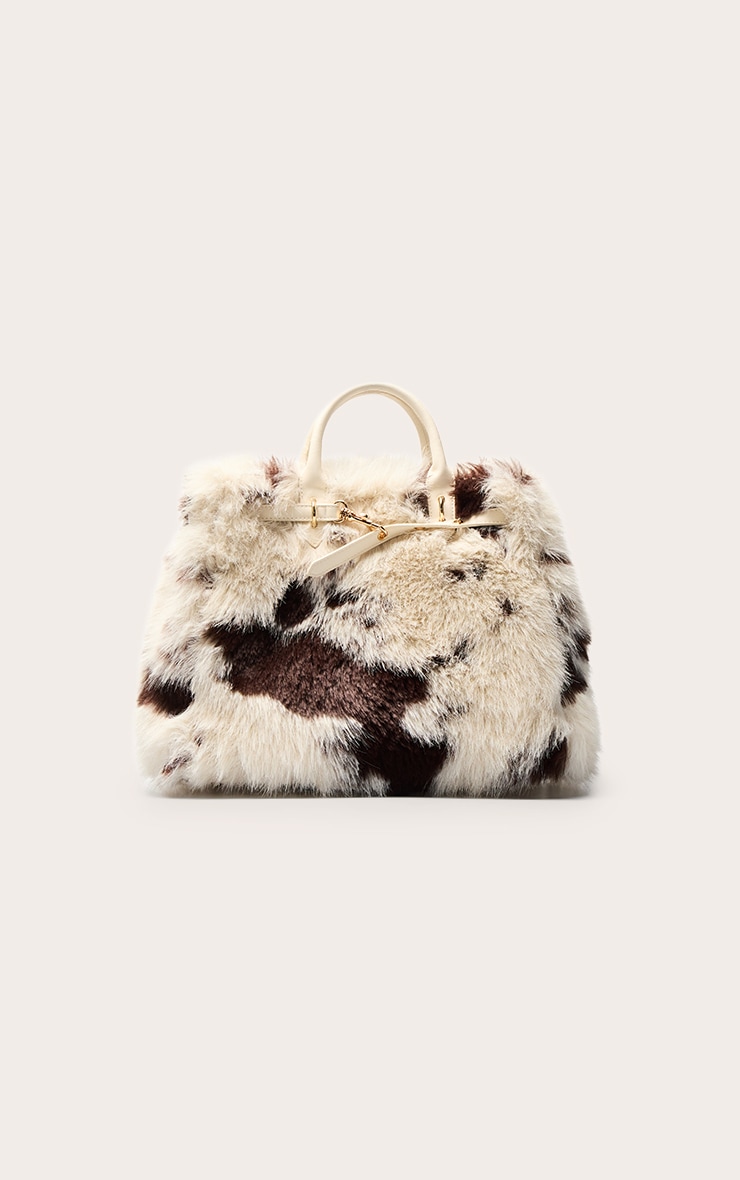 Cow Print Faux Fur Oversized Handbag image 2