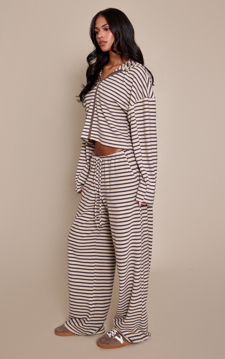 Tall Brown Striped Soft Fleece Straight Leg Sweatpants image 2