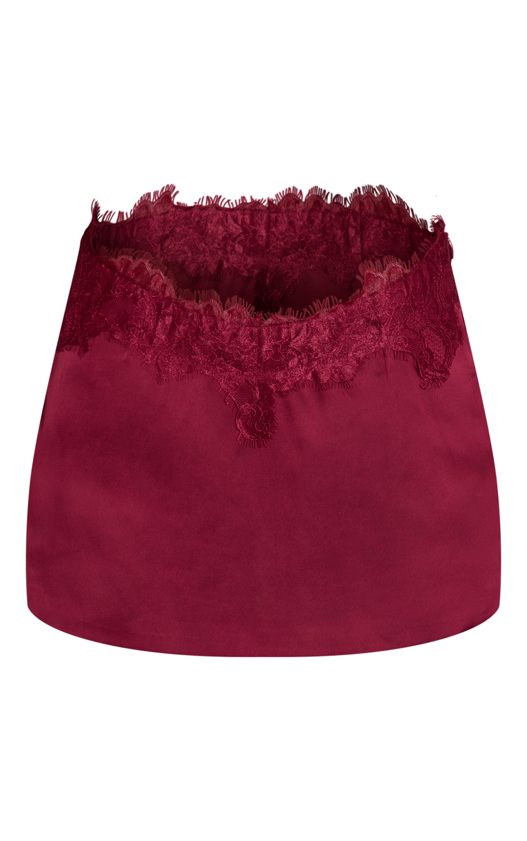 Burgundy Satin Lace Trim Mini Skirt image 6