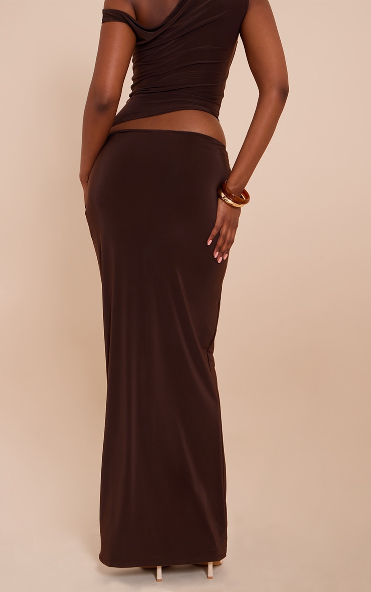 Chocolate Double Layered Slinky Twist Drape Maxi Skirt image 3