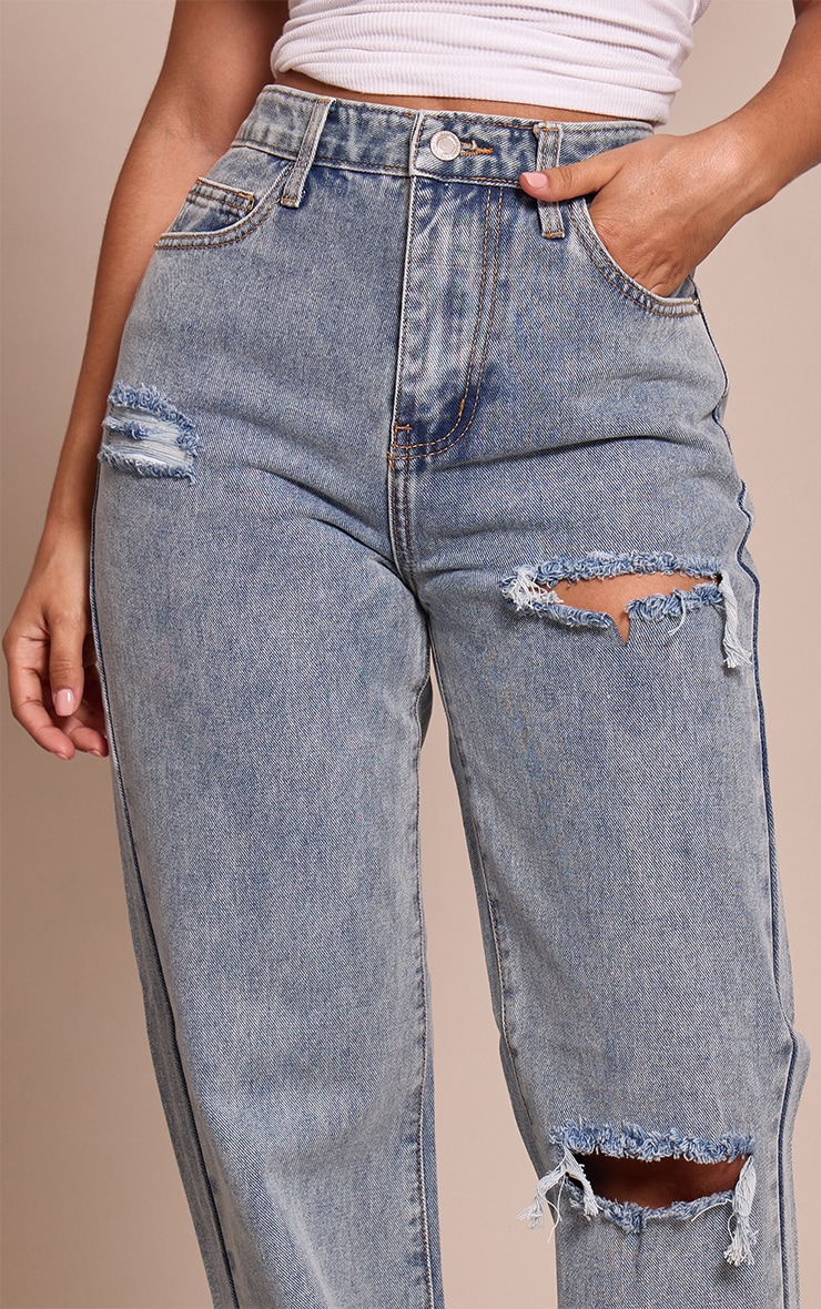 Petite Bleach Wash Ripped Split Hem Jeans image 4