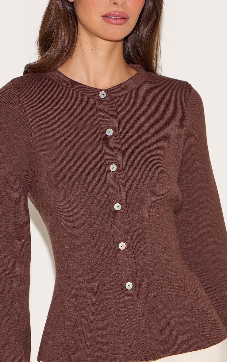 Mocha Compact Knit Peplum Cardigan image 4