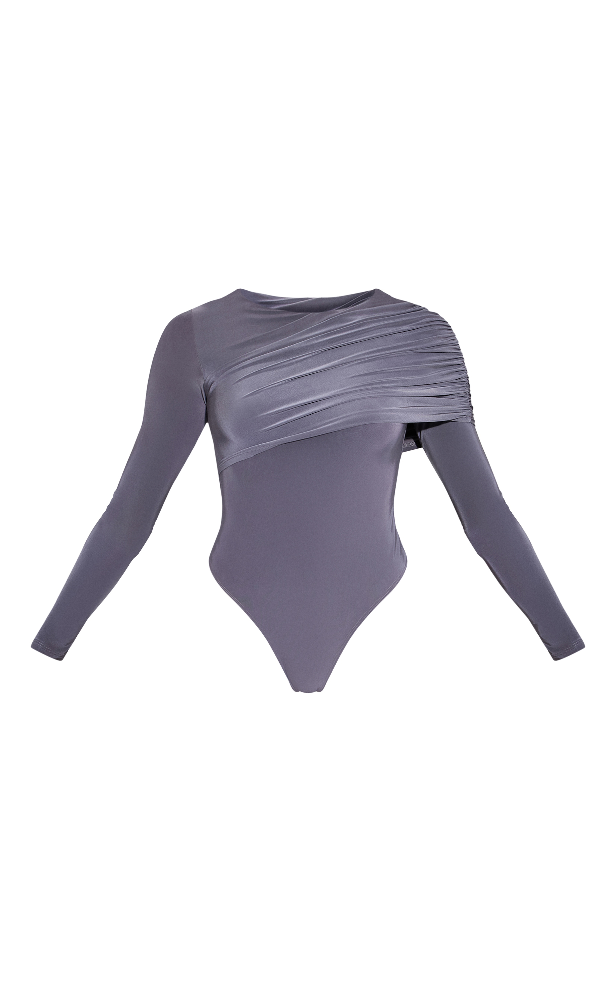 Charcoal Double Layer Slinky Cape Detail Long Sleeve Bodysuit image 5
