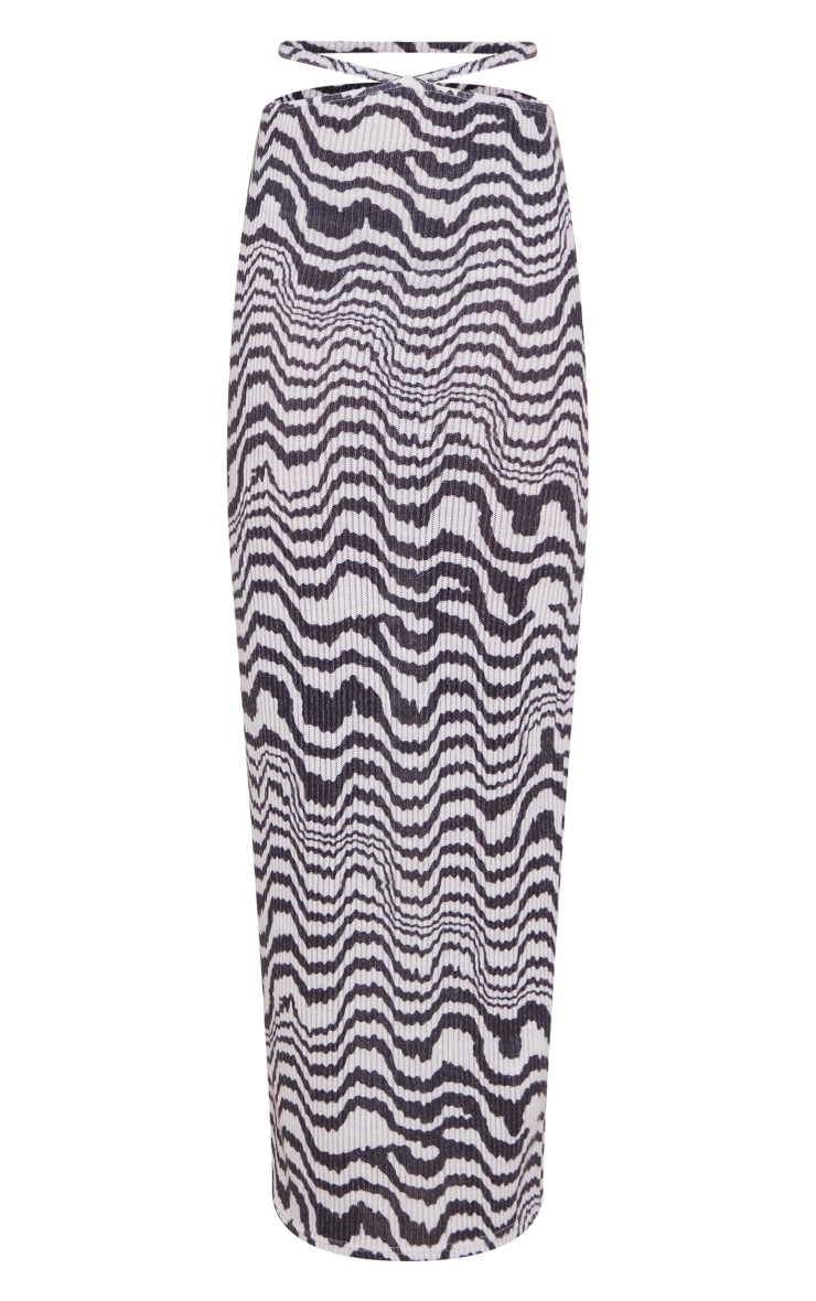 Black Swirl Printed Rib Midi Skirt image 5