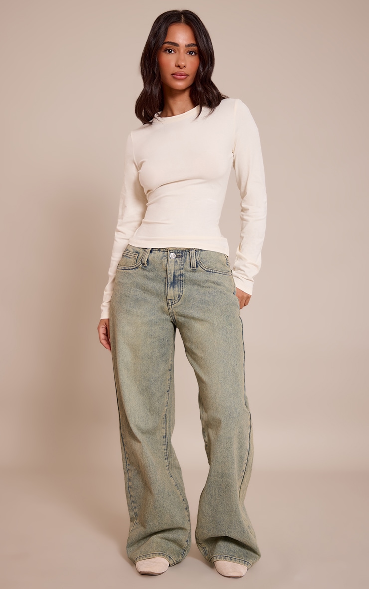 Petite Top long en coton doux crème à col ras et manches longues image 3