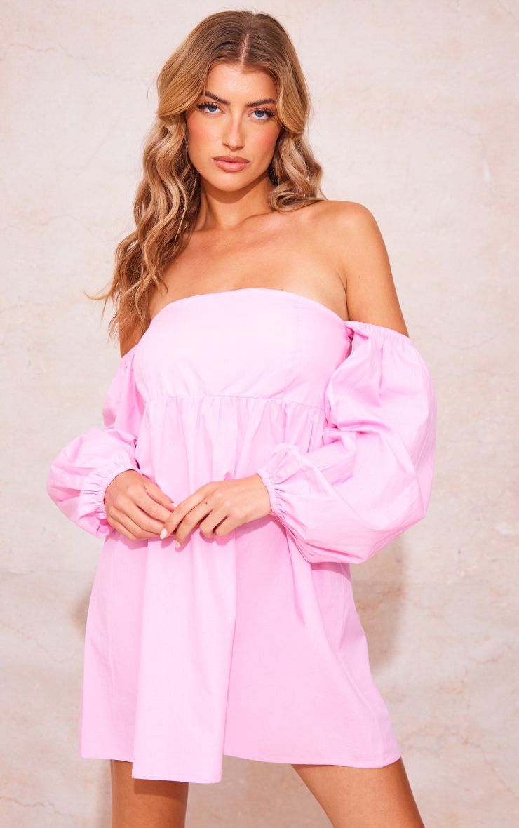 Robe Babydoll Rose Bonbon En Coton À Col Bardot PrettyLittleThing FR