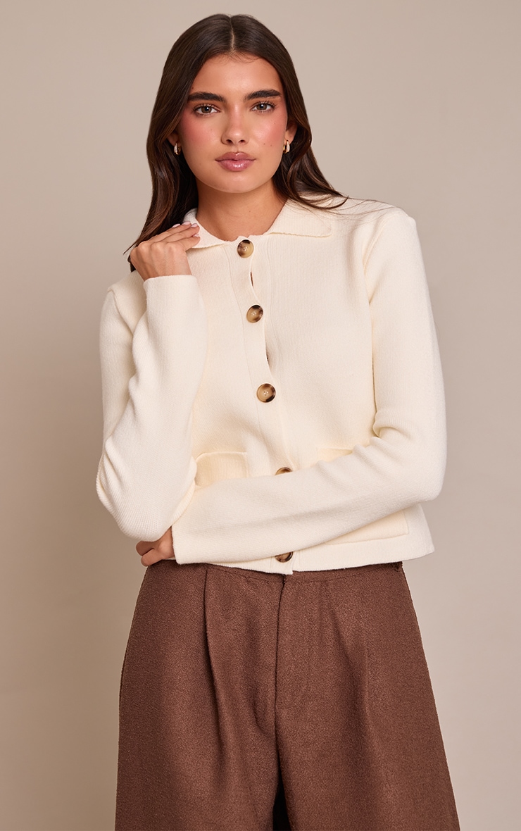 Cream Pocket Detail Button Down Knitted Cardigan