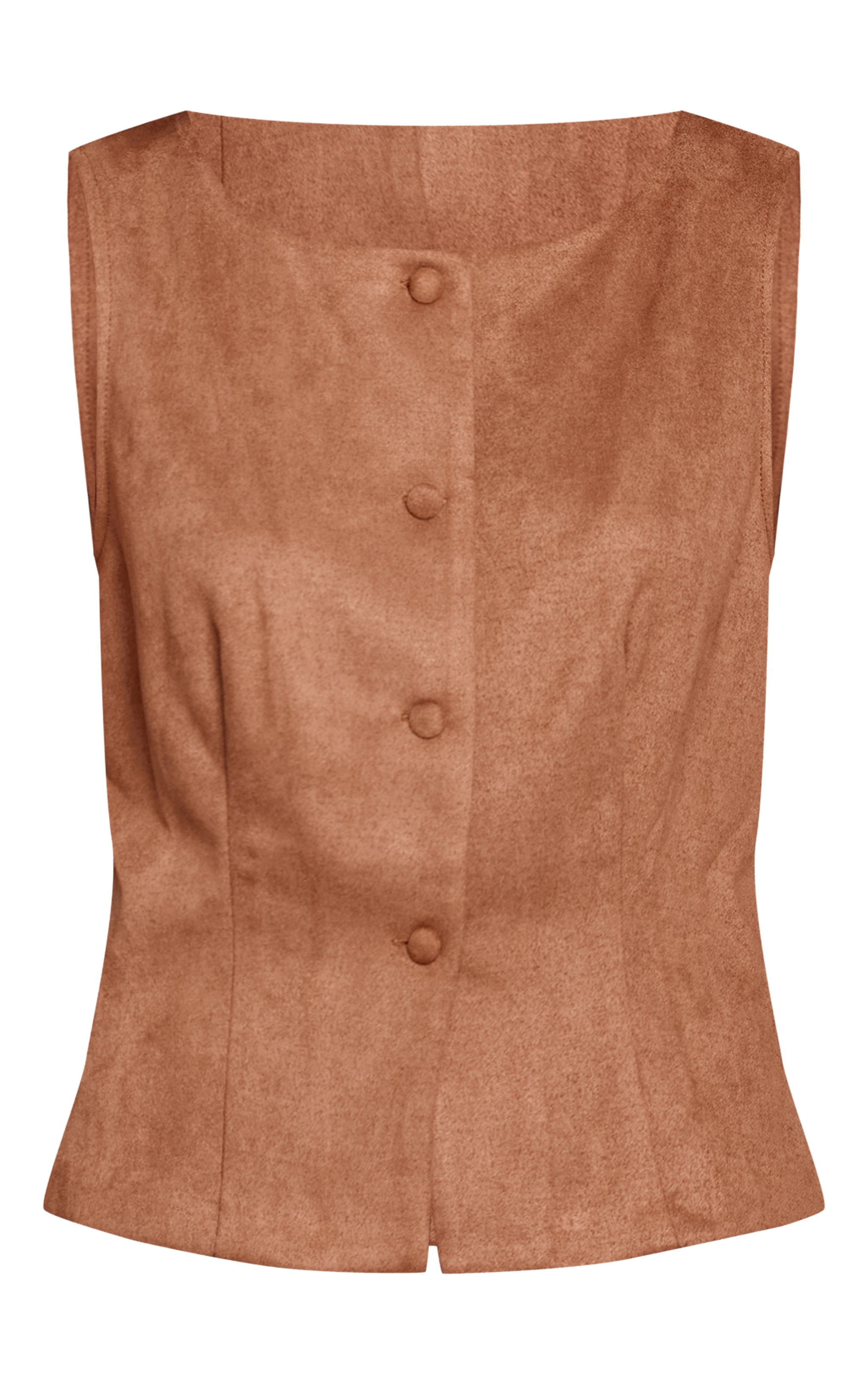 Tan Faux Suede Popper Detail Waistcoat image 5