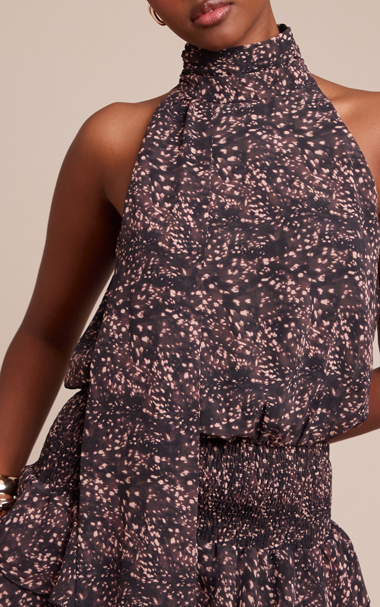 Black Print Chiffon Scarf Detail Skort Playsuit image 4