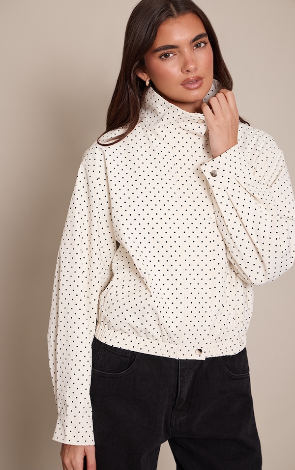 Black Polka Dot High Neck Windbreaker 