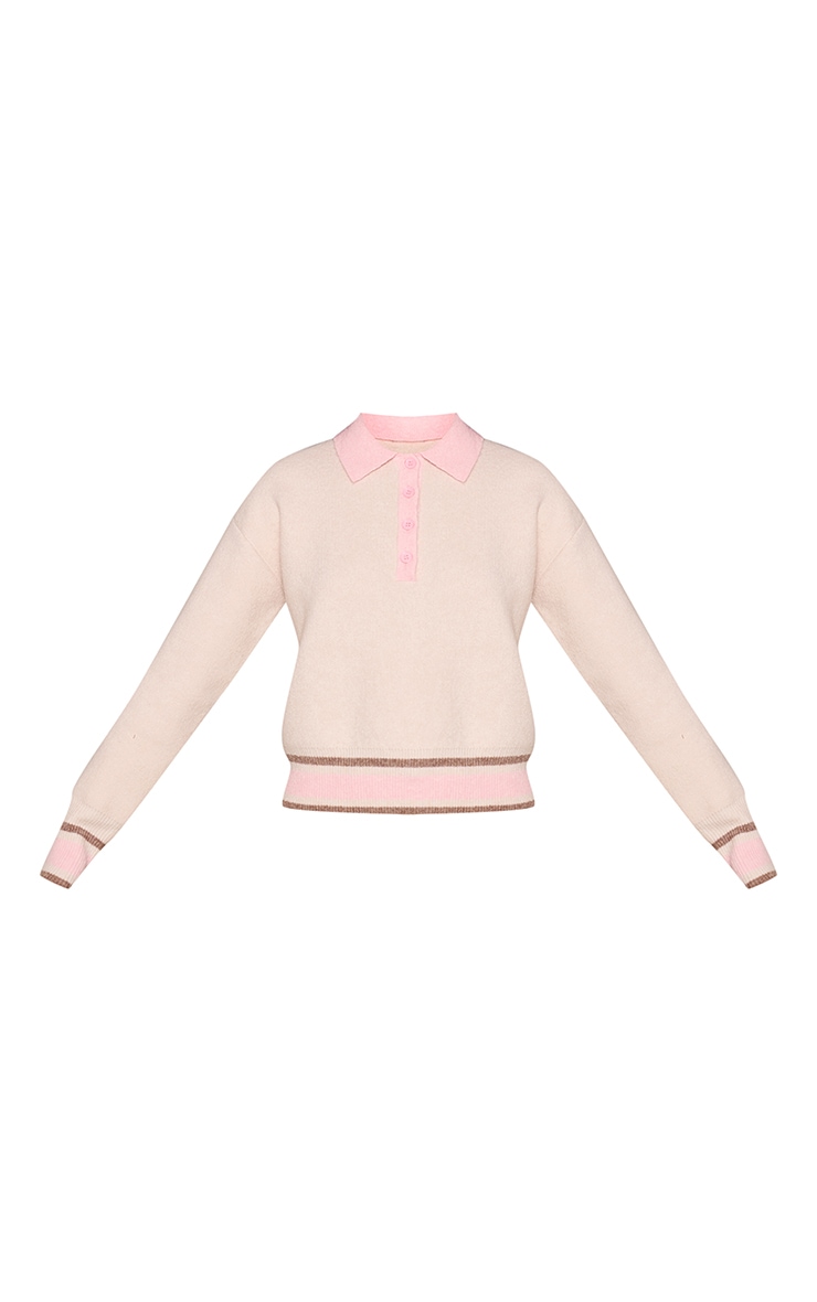 Brown Contrast Stripe Polo Neck Sweater  image 5