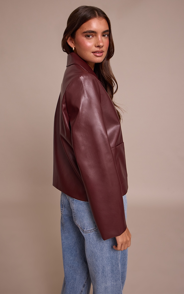 Burgundy PU Button Up Jacket image 2
