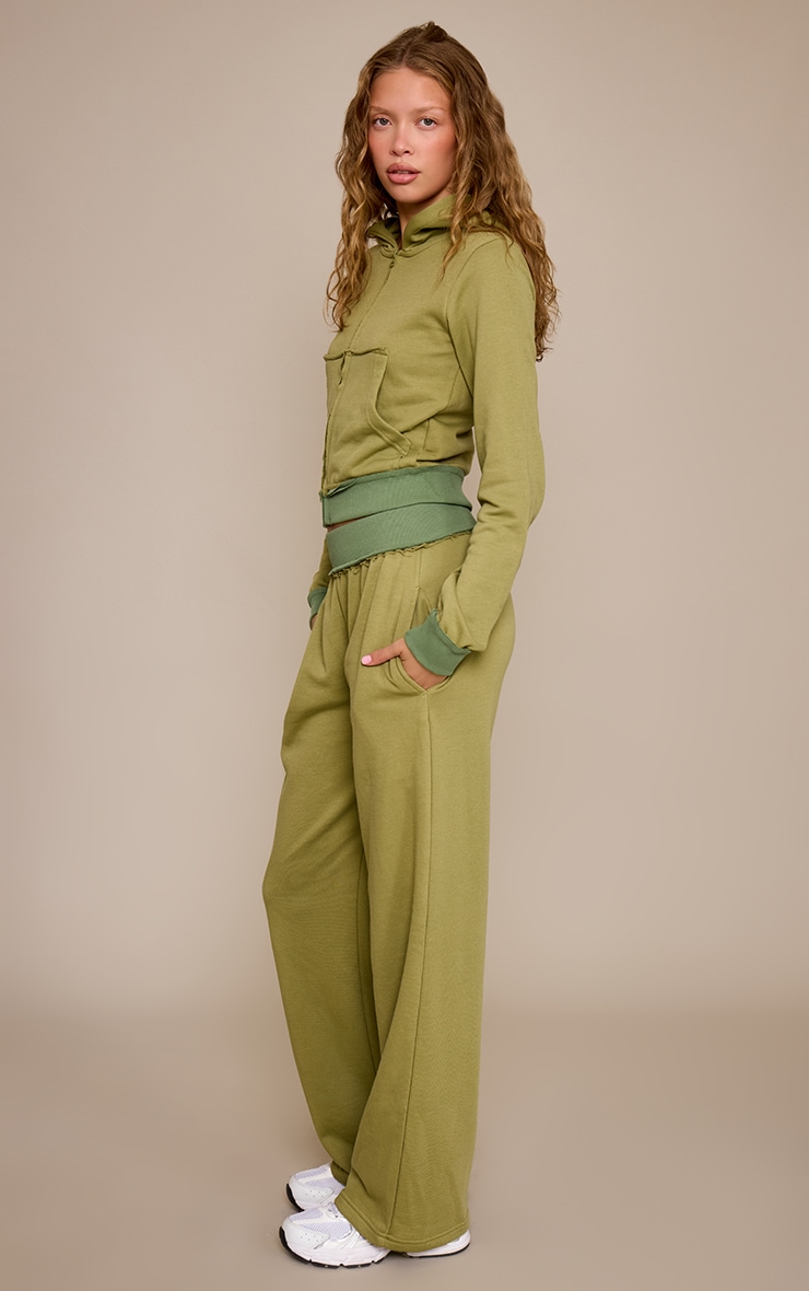 Khaki Distressed Waistband Straight Leg Joggers image 2