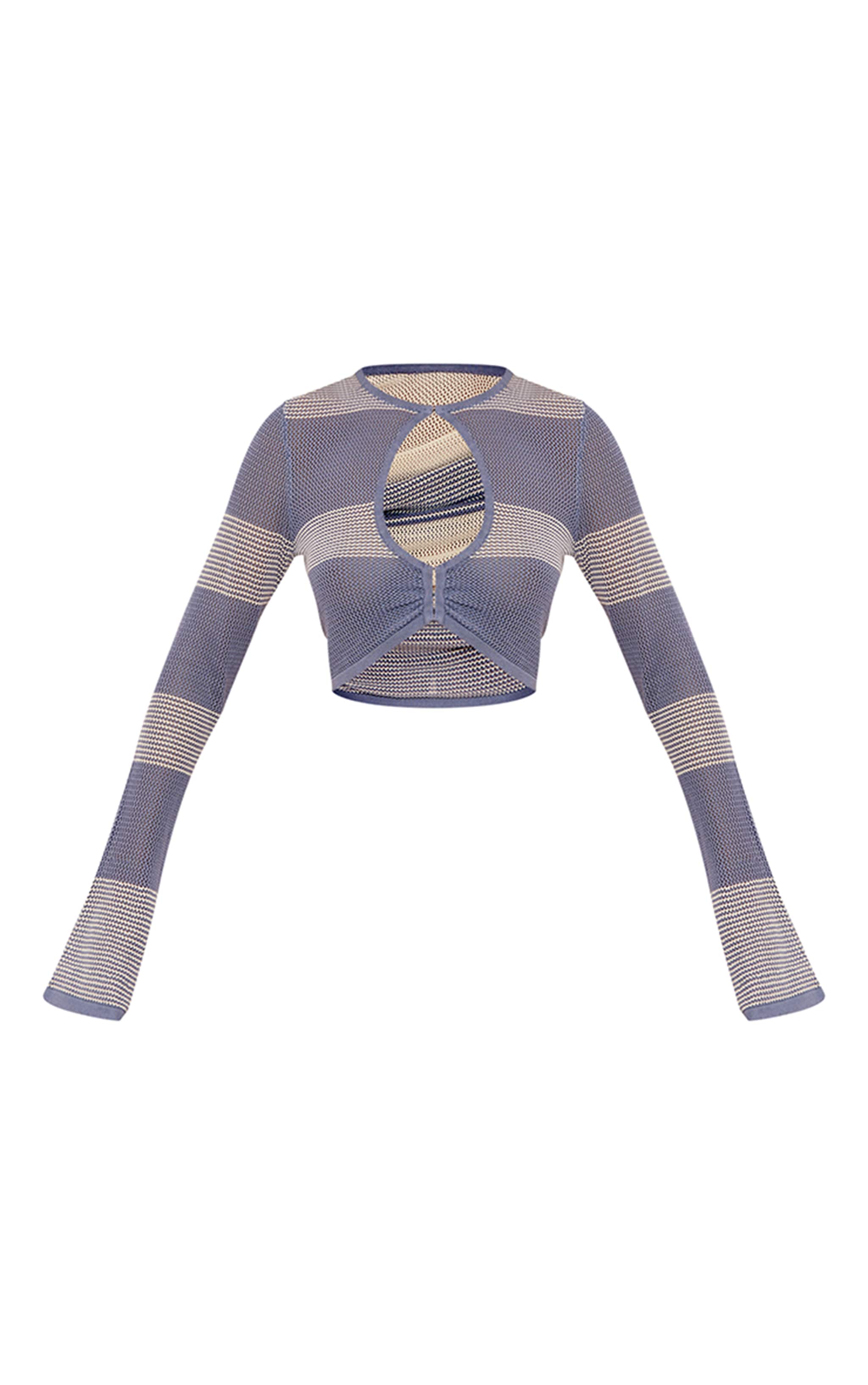 Blue Crochet Knit Keyhole Cut Out Top image 1