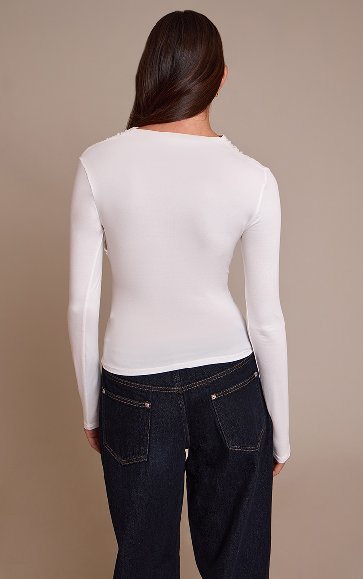 Cream Soft Touch Ruched Front Detail Long Sleeve Top image 2
