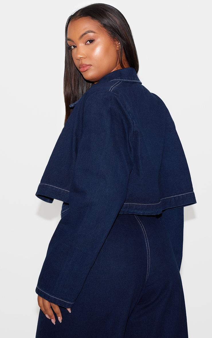 Plus Veste courte en jean indigo à coutures contrastantes image 2