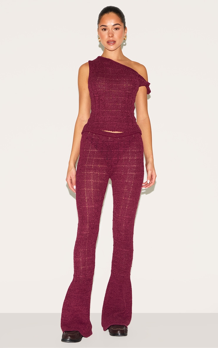 Wine Textured Filigree Knit Twist Neck Vest Top image 3