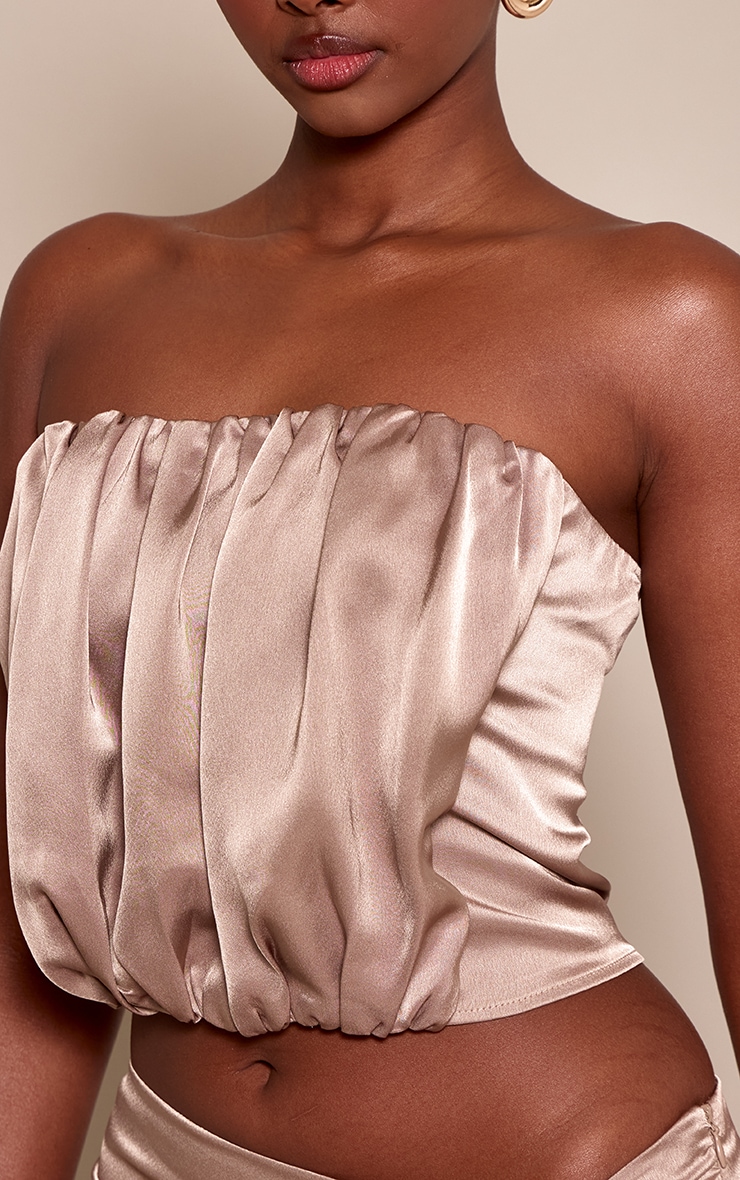 Taupe Satin Ruched Bandeau Top image 4