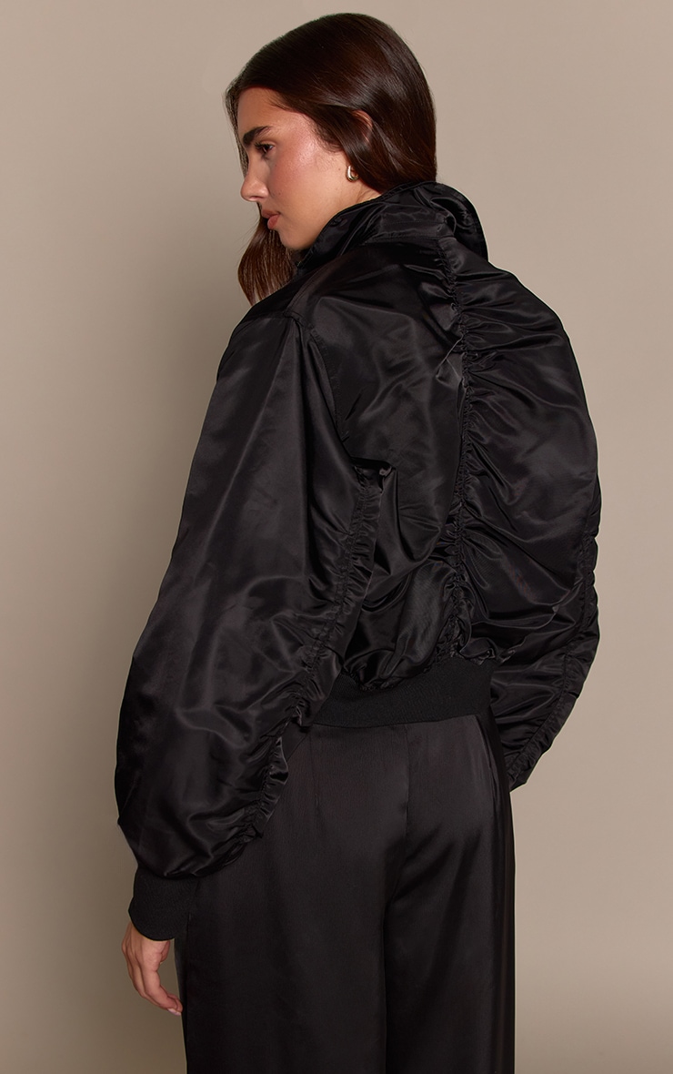 Black Cropped Nylon Bomber Jacket image 2
