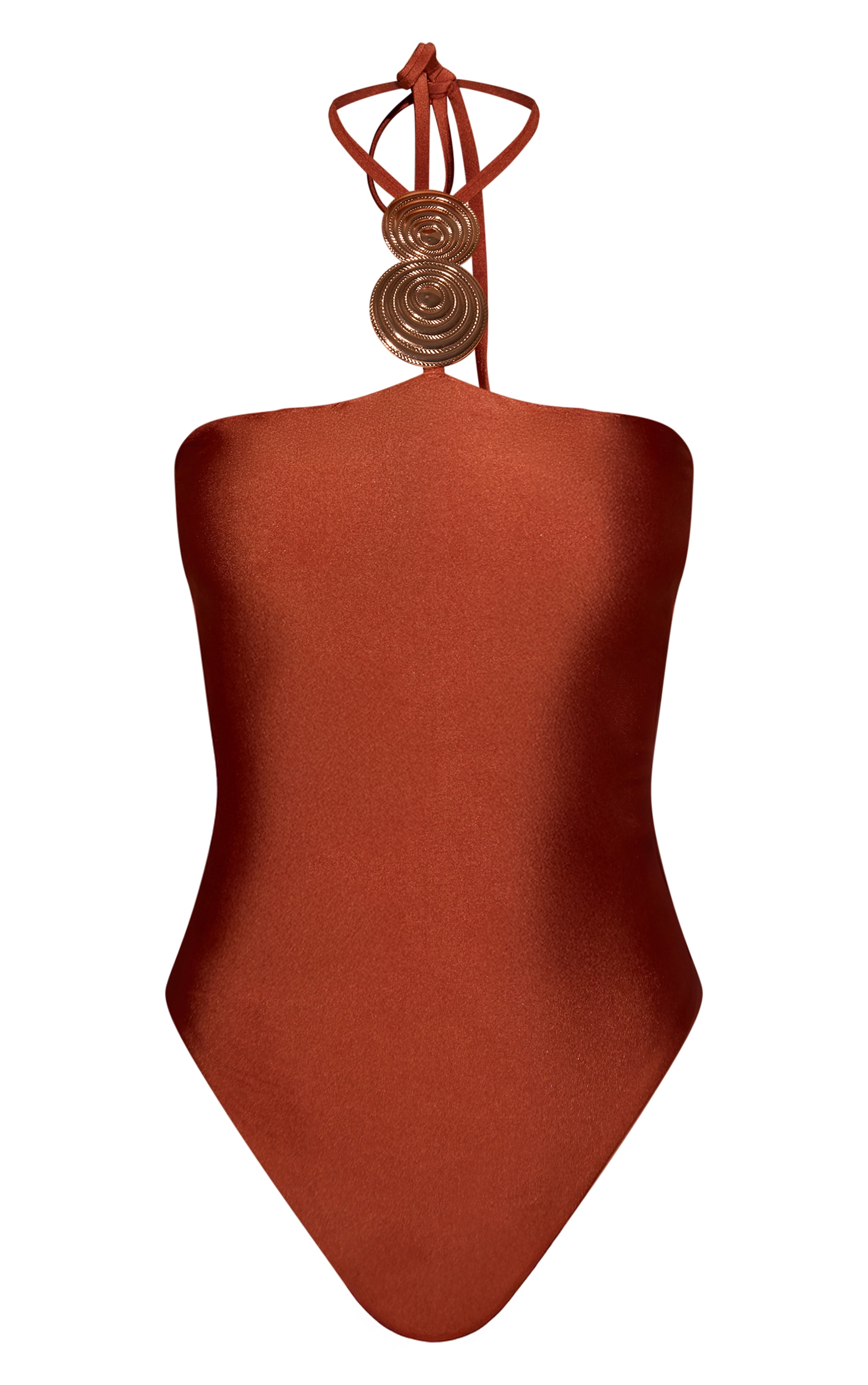 Bronze Circle Trim Halterneck Swimsuit image 5