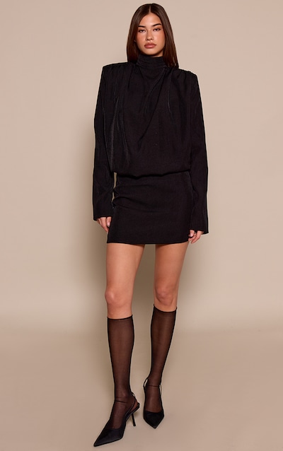 Mini-jupe tissée noire taille mi-haute