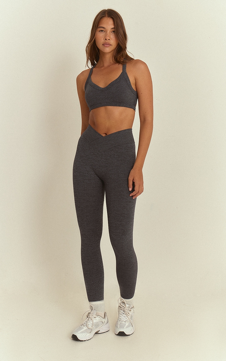 Legging gris anthracite chiné sans coutures à taille croisée