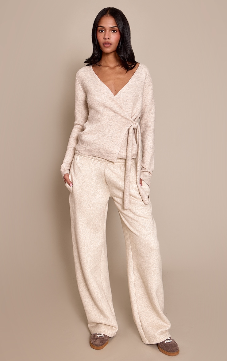 Tall Oatmeal Soft Knit Tie Side Wrap Cardigan  image 3