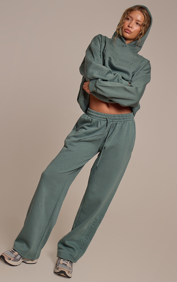 PRETTYLITTLETHING Sage Athletics Club Embossed Straight Leg Sweatpants